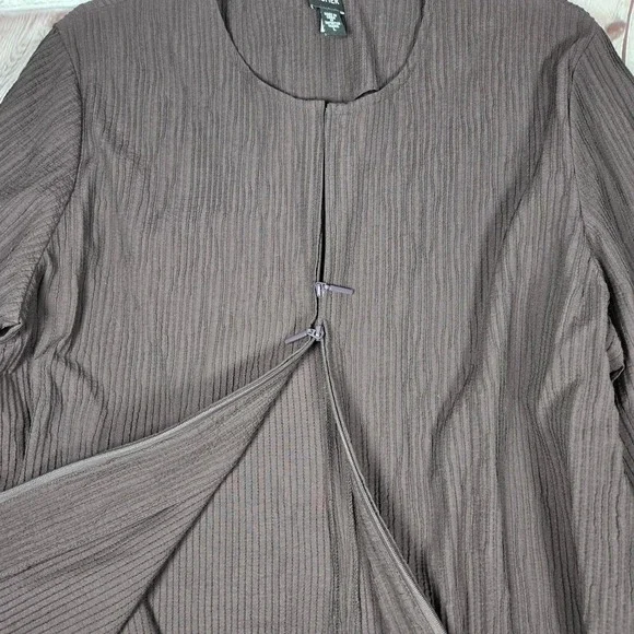 Eileen Fisher Brown Textured Pintuck Crinkle Zip‎ Front Cardigan Jacket Women L - Picture 6 of 8